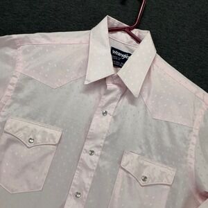 Wrangler Western Shirt Mens 15.5 34 Cowboy Cut Regular Fit Pink Snap Front USA